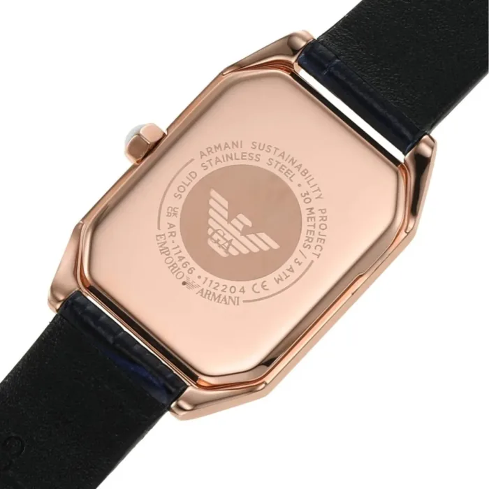 Emporio Armani Gianni T Bar Quartz Mother of Pearl Dial Blue Leather Strap Watch For Women - AR11466 - Image 4